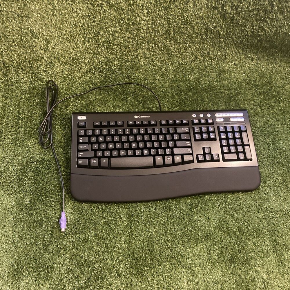 Vintage GATEWAY Wired Keyboard KB-0532 Ergonomic Black Microsoft PS/2